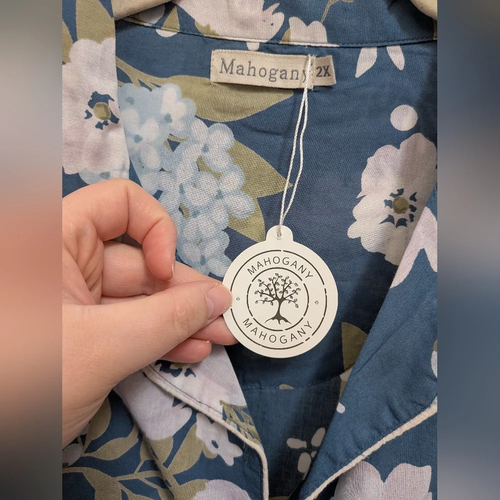 NWT Mahogany Blue Floral Camila Long Sleeve PJ Set 100% Cotton Size 2X - Picture 5 of 15